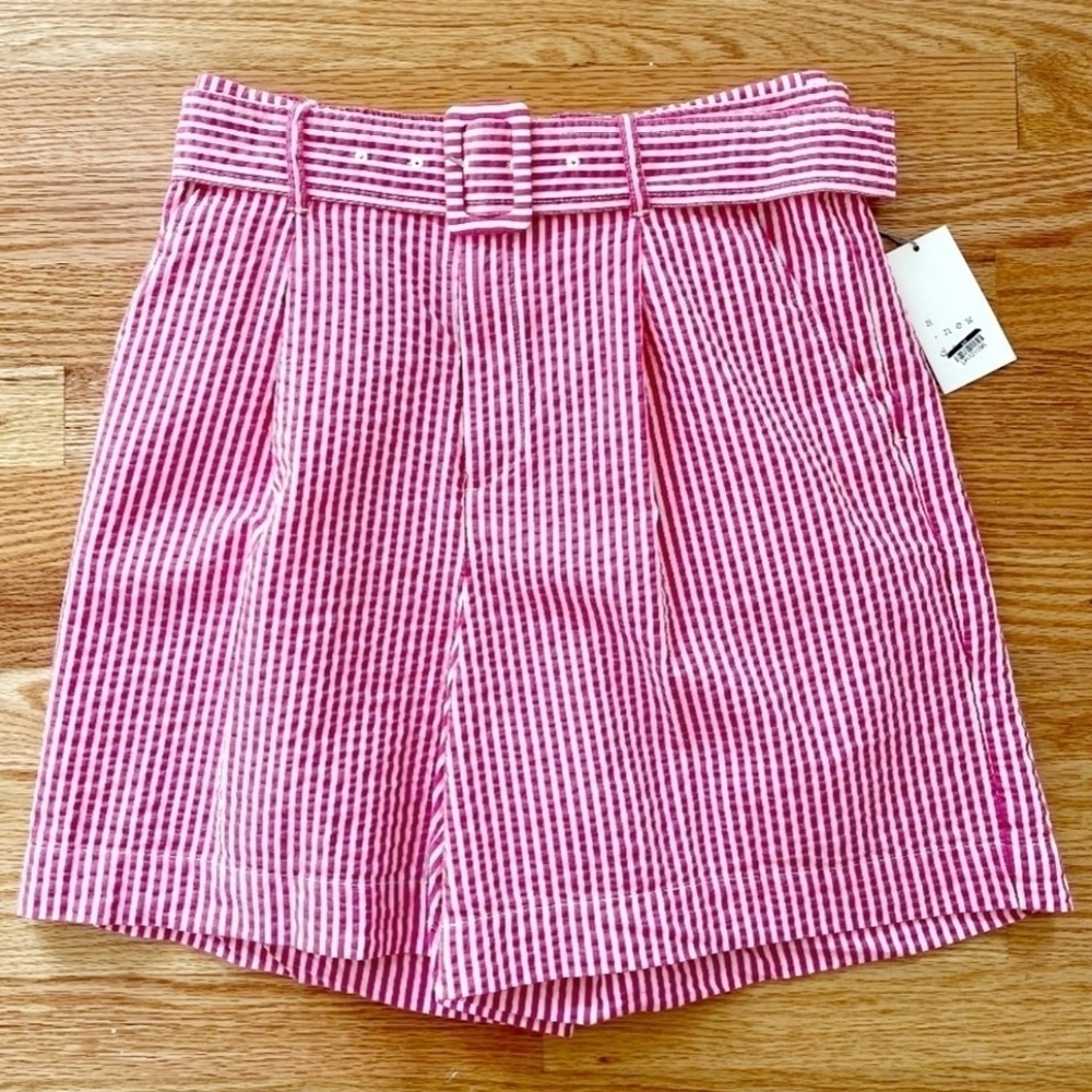 A New Day Preppy High Waisted Pink White Stripe Seersucker Shorts Women's Large